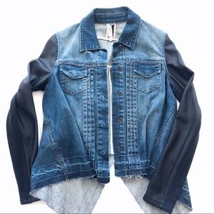 BCBGMaxazria Jean Jacket w/ Vegan Leather Sleeves